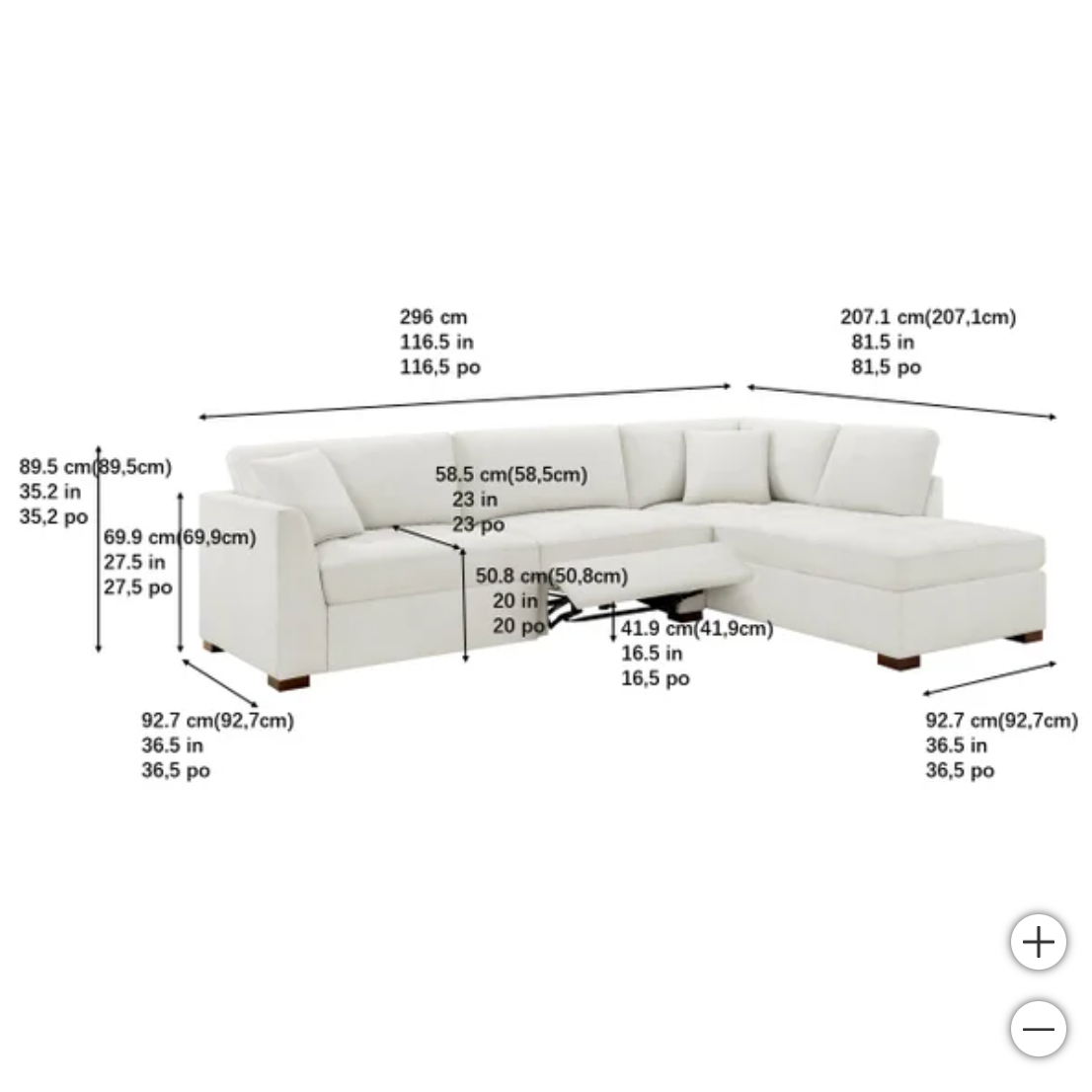 The Cream Right-Facing Reclining Miles