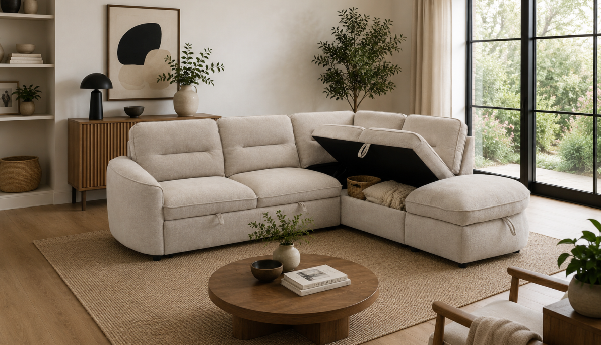 The Beige Town Sofa Bed - RHF
