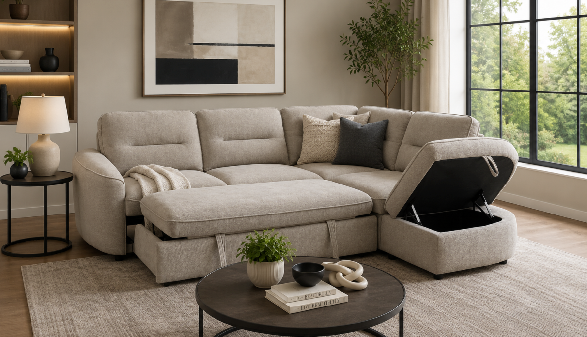 The Beige Town Sofa Bed - RHF